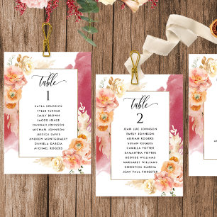 Peach, Burgundy Seating Plan Cards w/ Guest Names