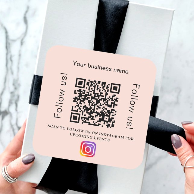 Peach business name qr code instagram square sticker (Creator Uploaded)