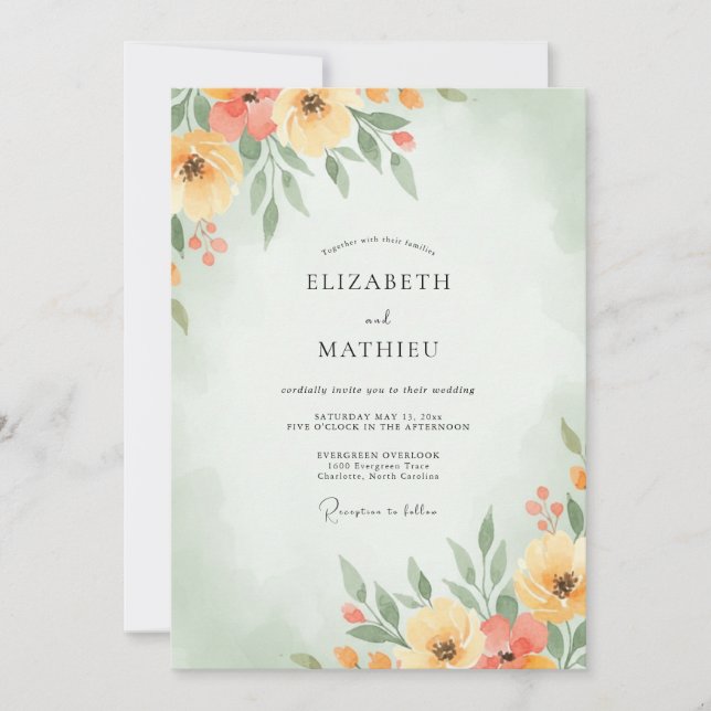 Peach Butter Wildflower Wedding Invitation (Front)