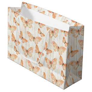 Peach Butterflies Birthday Large Gift Bag