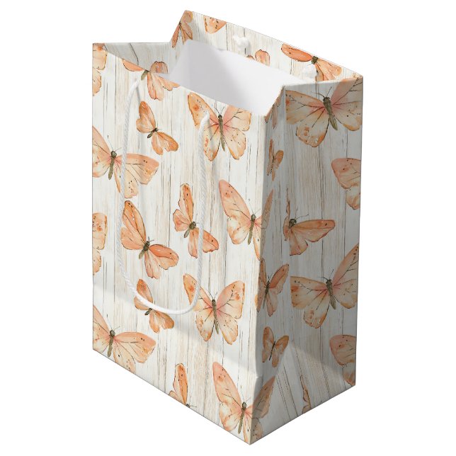 Peach Butterflies Birthday Medium Gift Bag (Front Angled)