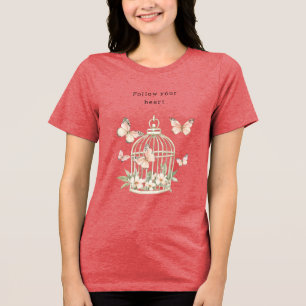 Peach Butterflies Cage Floral Tri-Blend Shirt