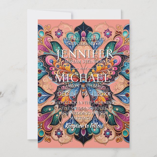 Peach Butterflies Classic Wedding Invitations (Front)