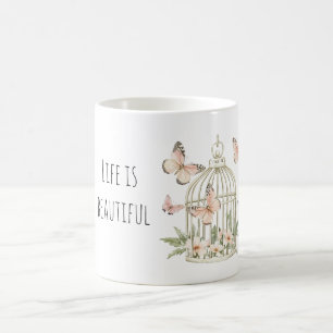Peach Butterflies Floral Birdcage Coffee Mug