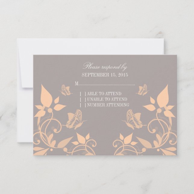 Peach Butterfly Floral Response Card (Front)