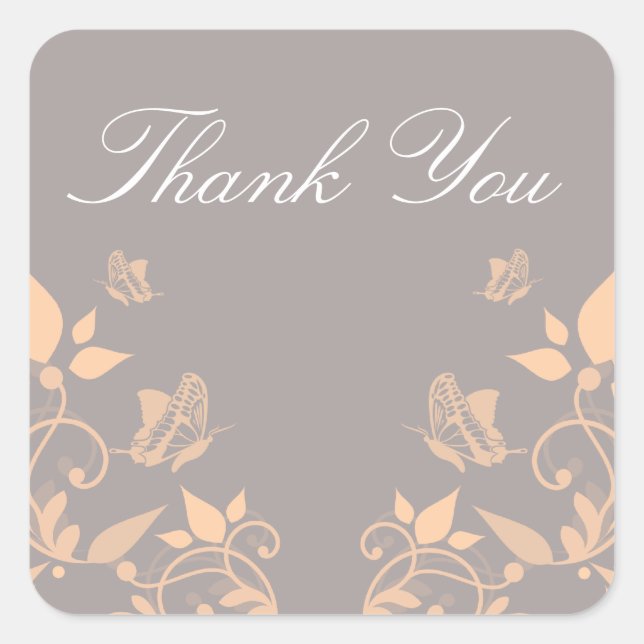 Peach Butterfly Floral Thank You Stickers (Front)