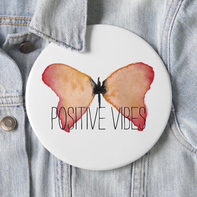 Peach butterfly with personalized 6 inch round button (In Situ)