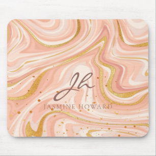 Peach Cake Marble Gold Glitter Customizable Mouse Pad