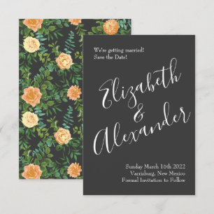 Peach Charcoal Grey Peony Rose Wedding Save Date Invitation