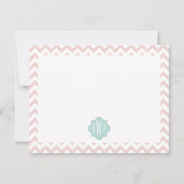 Peach Chevron Ikat Monogrammed Flat Notecard (Front)