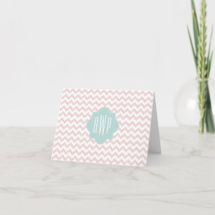 Peach Chevron Ikat Monograms Notecard