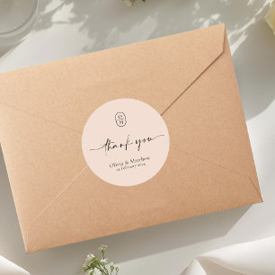 Peach   Chic & Modern Wedding Monogram  Classic Round Sticker