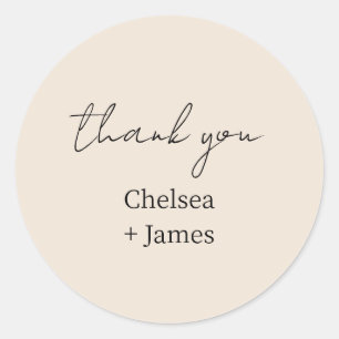 Peach Chic Simple Script Thank You Wedding Classic Round Sticker
