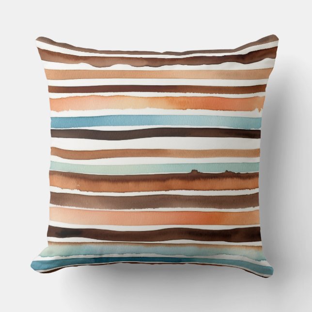 Peach chocolate teal stripes throw pillow (Front)