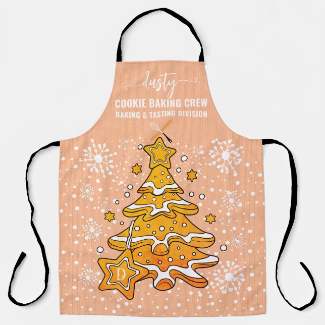 Peach Christmas Tree Cookie Baking Crew Snowflakes Apron (Front)