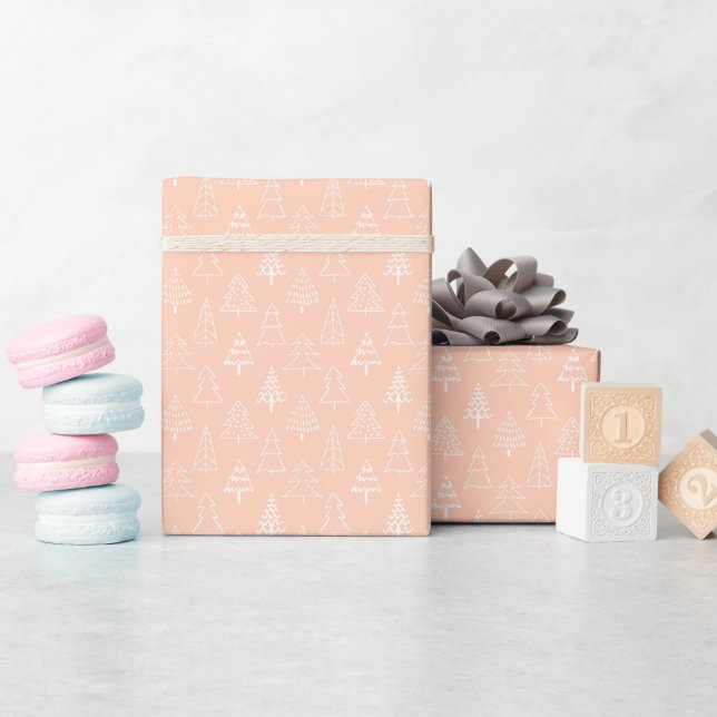 Peach Christmas Tree Pattern Wrapping Paper Roll   (Baby Shower)