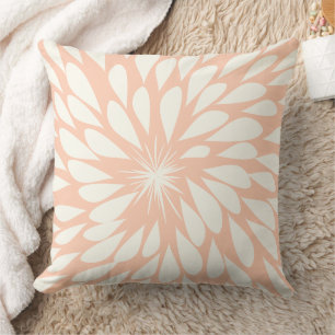 Peach Chrysanthemum Floral  Throw Pillow