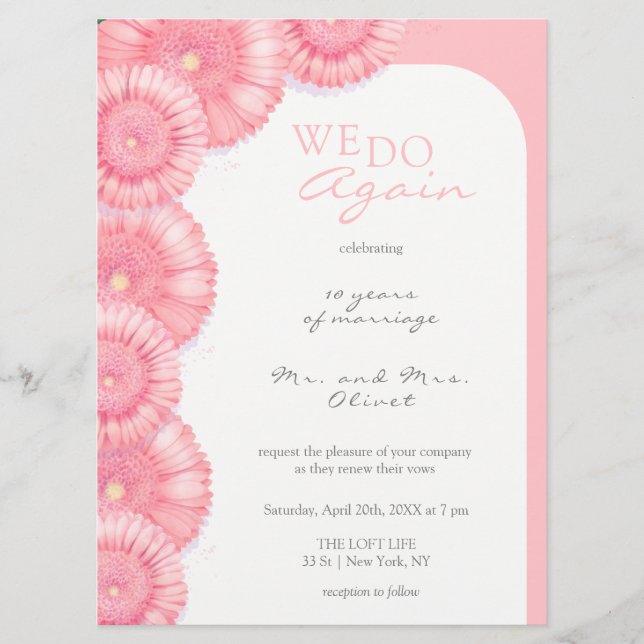 Peach Chrysanthemum Vow Renewal 10 Year Invitation (Front)