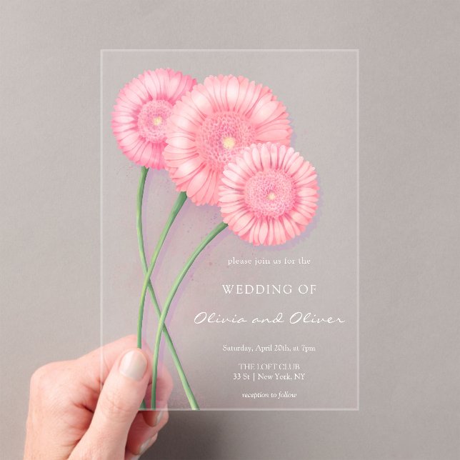 Peach Chrysanthemum Wedding Acrylic Invitations (Insitu (Handheld))