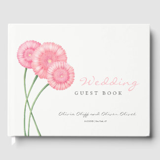 Peach Chrysanthemum Wedding Guest Book