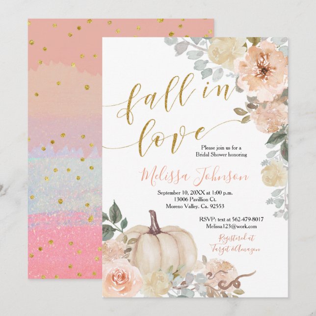 Peach Citrouille Chute en Amour invitation (Devant / Derrière)