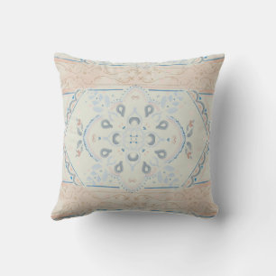Peach + Clouds Marker and Ink Tile Design Throw Pillow