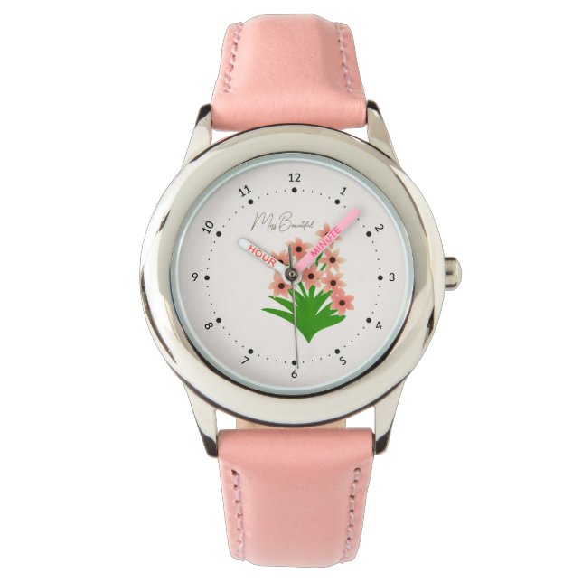 Peach colour flowers watch (Front)