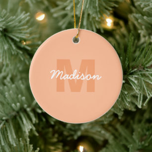 Peach colour of 2024 with custom Monogram name Ceramic Ornament