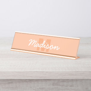 Peach colour of 2024 with custom Monogram name Desk Name Plate