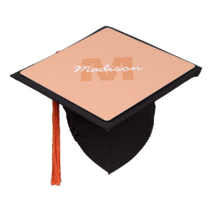 Peach colour of 2024 with custom Monogram name Graduation Cap Topper