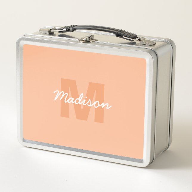 Peach colour of 2024 with custom Monogram name Metal Lunch Box (Front)