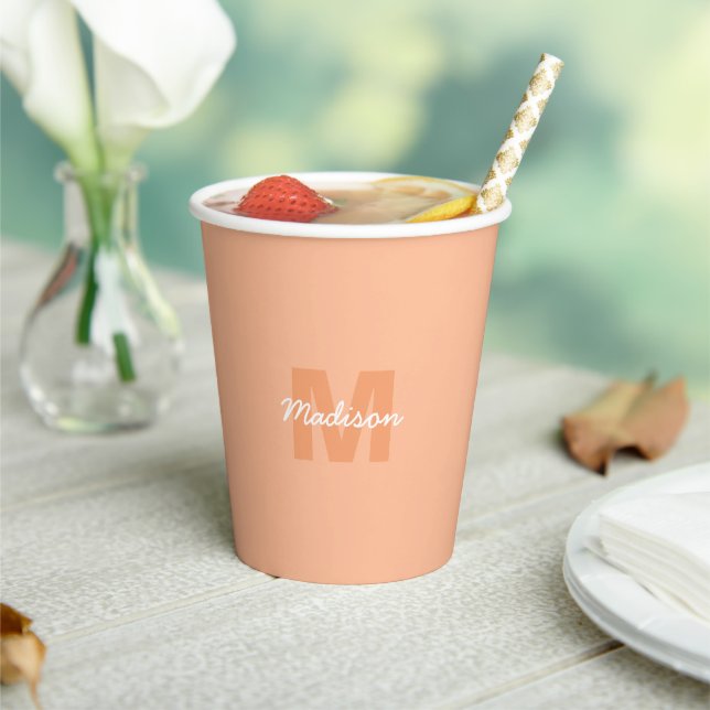 Peach colour of 2024 with custom Monogram name Paper Cups (Insitu)