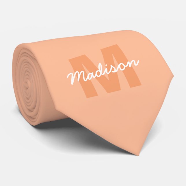 Peach colour of 2024 with custom Monogram name Tie (Rolled)