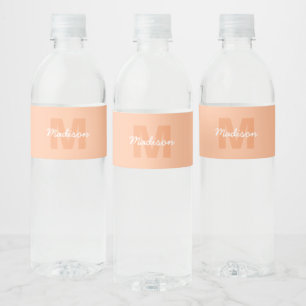 Peach colour of 2024 with custom Monogram name Water Bottle Label