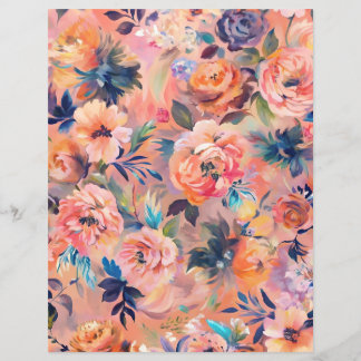 Peach colour pastel floral scrapbook paper