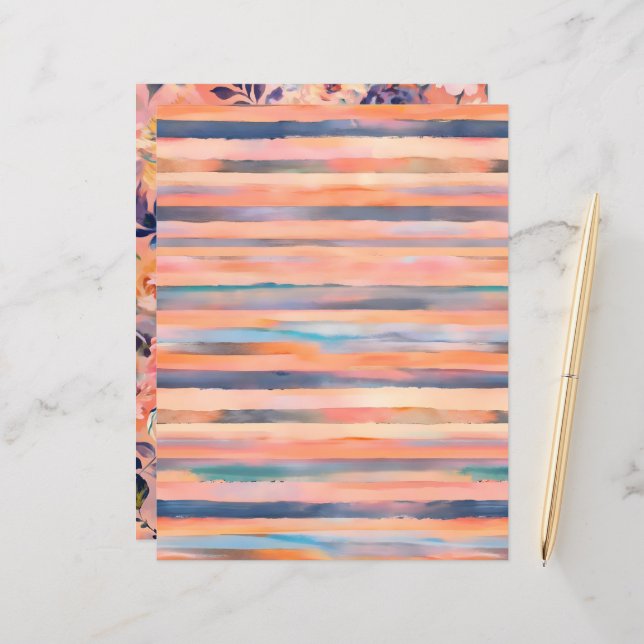 Peach colour pastel stripes scrapbook paper (Front/Back In Situ)