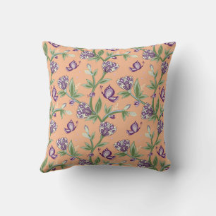 Peach colour pillow, artistry, purple butterfly throw pillow