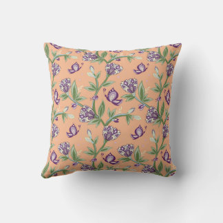 Peach colour pillow, artistry, purple butterfly throw pillow