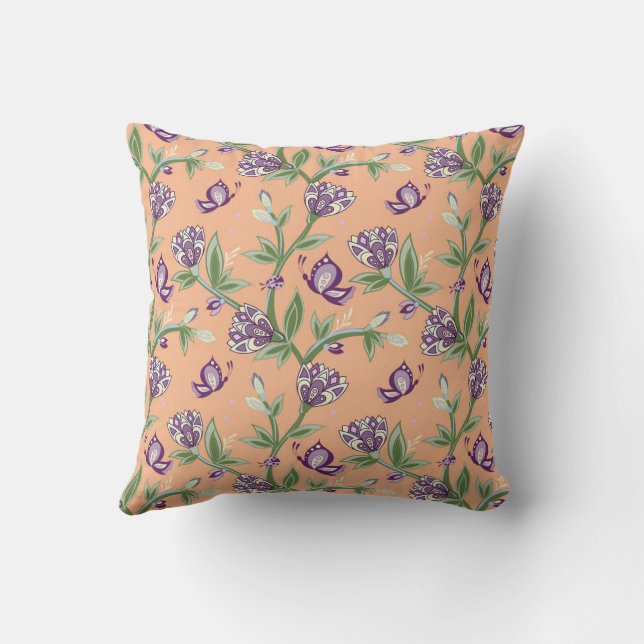 Peach colour pillow, artistry, purple butterfly throw pillow (Back)