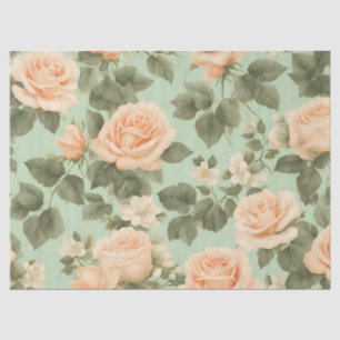 Peach Colour Roses on Light Green Background Tissue Paper