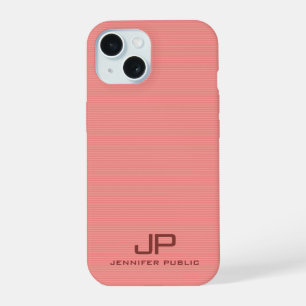 Peach Colour Stripes Elegant Trendy Monogram Name iPhone 15 Case