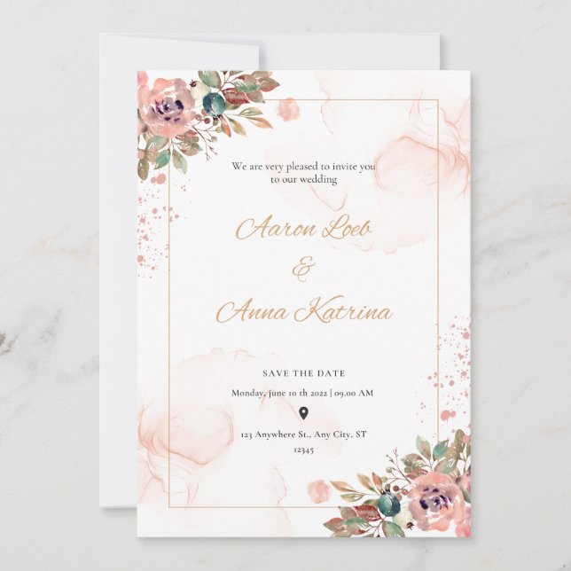 Peach Colour Wedding Invitations (Front)