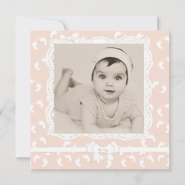 Peach Coloured Baby Girl Birth Announcement (Front)