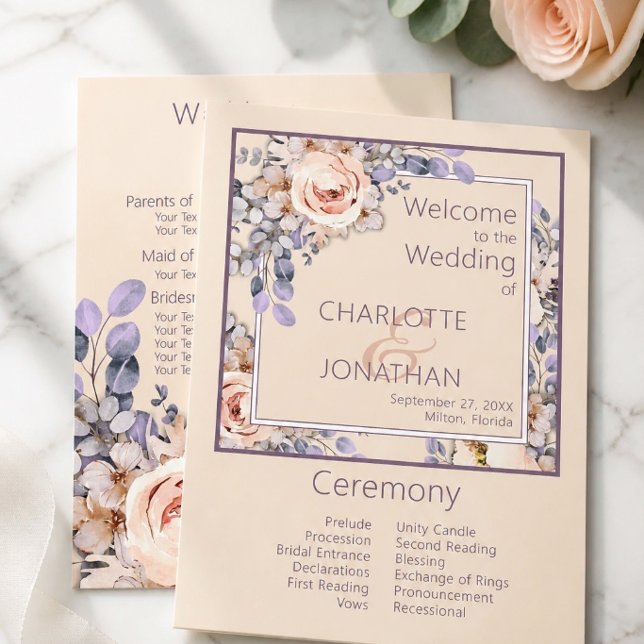 Peach Coloured Floral Wedding Program (Creator Uploaded)