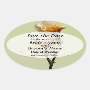 Peach Coloured Irises Save the Date Oval Sticker
