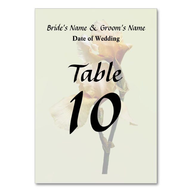 Peach Coloured Irises Wedding Products Table Number (Front)