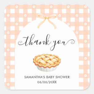 Peach Coquette Pie Baby Shower Thank You Square Sticker