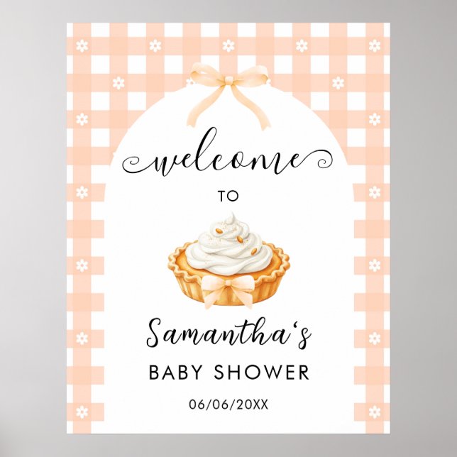 Peach Coquette Pumpkin Pie Baby Shower Welcome Poster (Front)