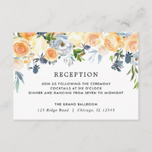 Peach coral blue floral watercolor reception enclosure card