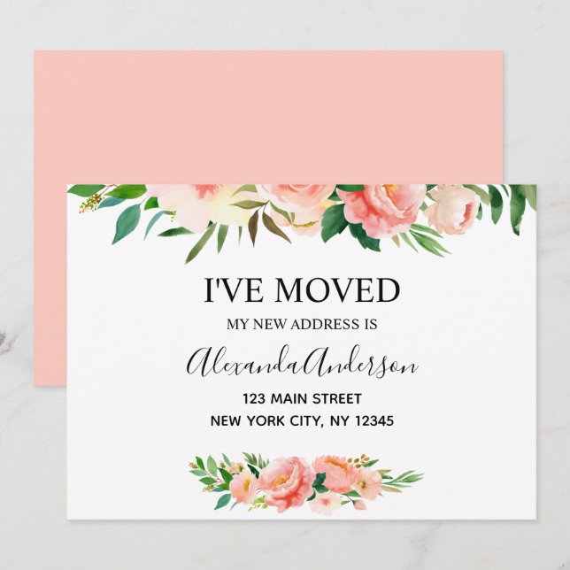 Peach Coral Floral Moving Announcement (Front/Back)